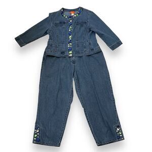 80s 90s Vintage Hearts of Palm rhinestone embellished denim jean suit